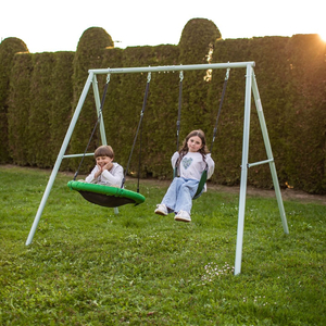 Διπλή κούνια κήπου με πλαίσιο και σχοινιά - κάθισμα και φωλιά πελαργού