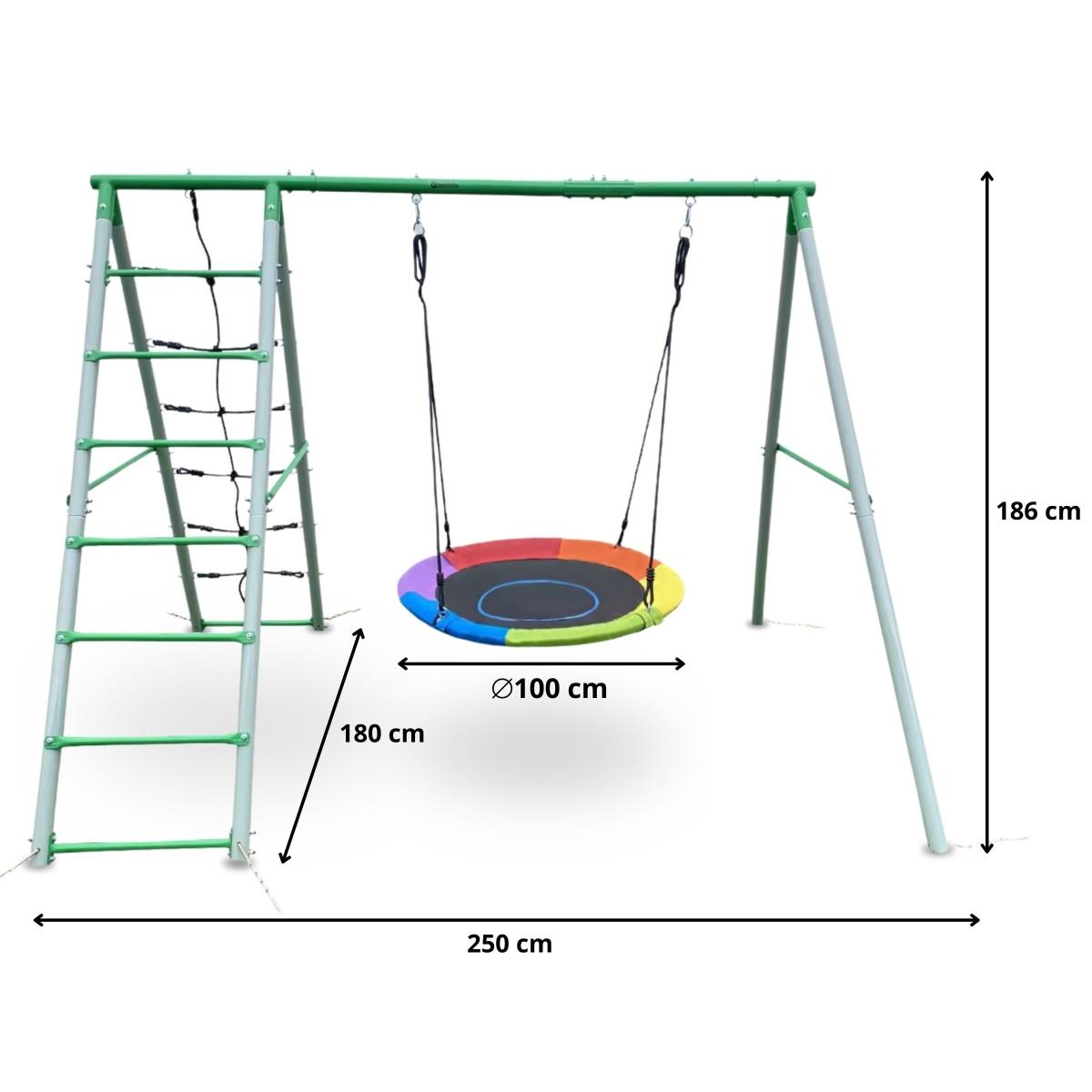 XL παιδική χαρά κήπου για παιδιά με κούνια πελαργού, σκάλα και δίχτυ αναρρίχησης