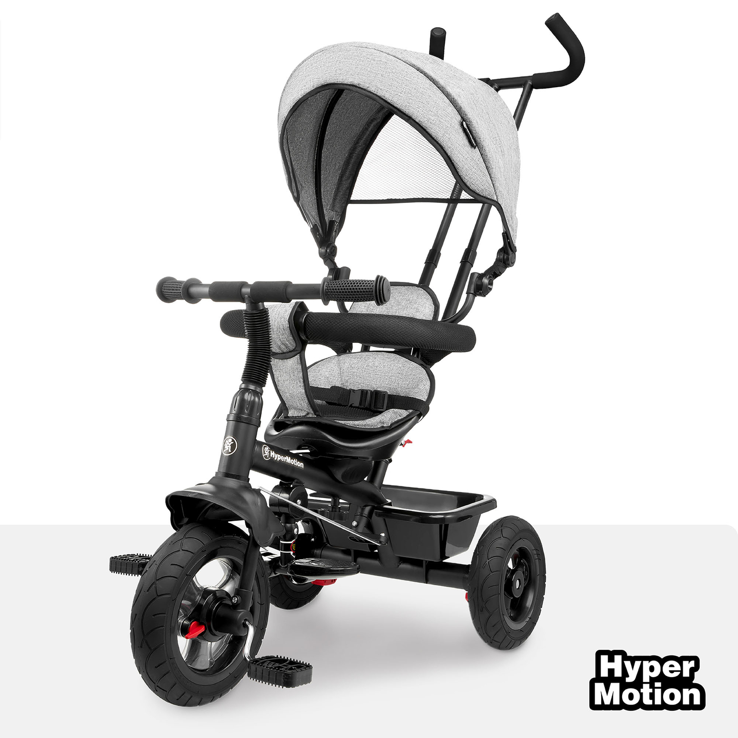 Τρίκυκλο για παιδιά 1-4 ετών - TOBI FREY - γκρι χρώμα - περιστρεφόμενο - τροχοί με αντλία + ωθητήρας