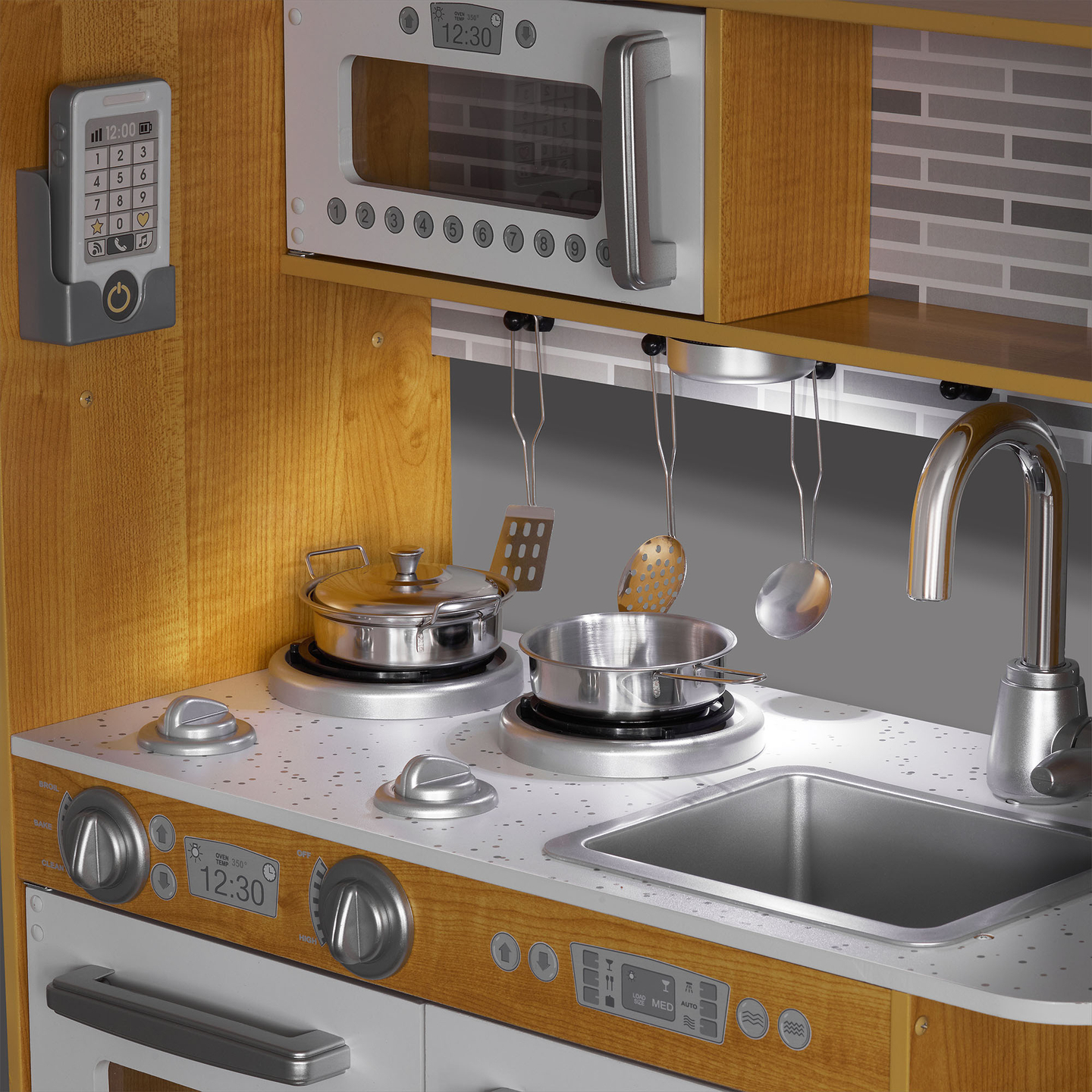 Ξύλινη κουζίνα XXL με φωτισμό LED, ποδιά και αξεσουάρ