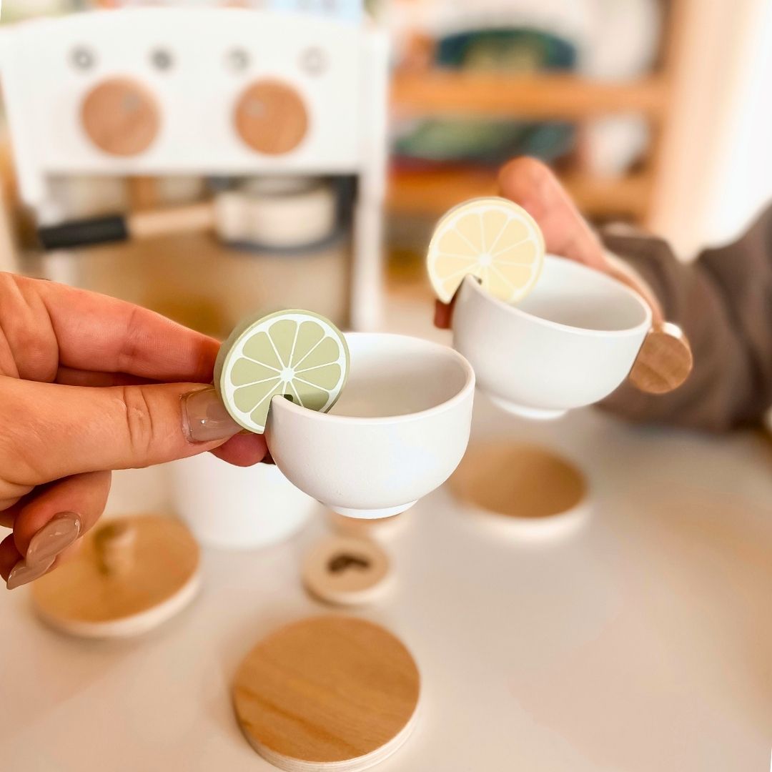 Ξύλινη καφετιέρα και τσαγιέρα με αξεσουάρ - καφετέρια