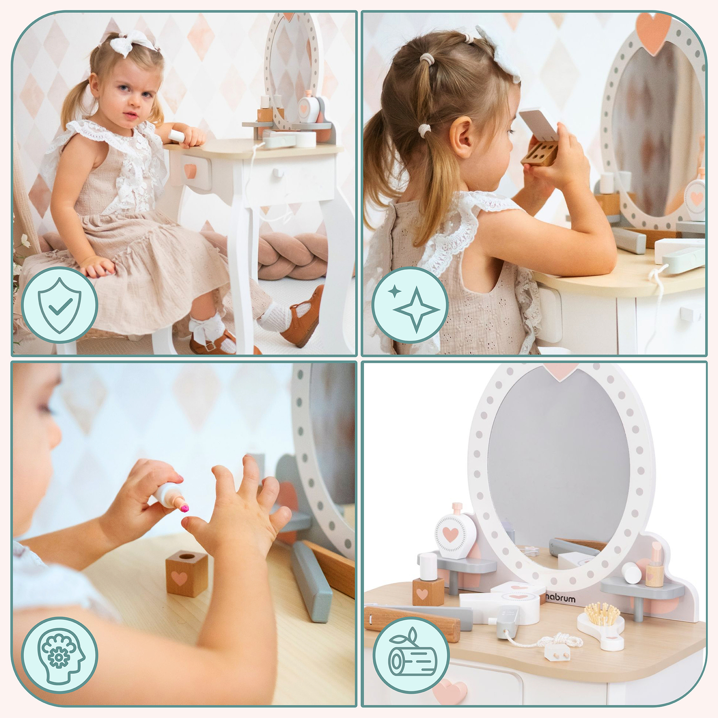 Ξύλινο κομοδίνο με σκαμπό και αξεσουάρ