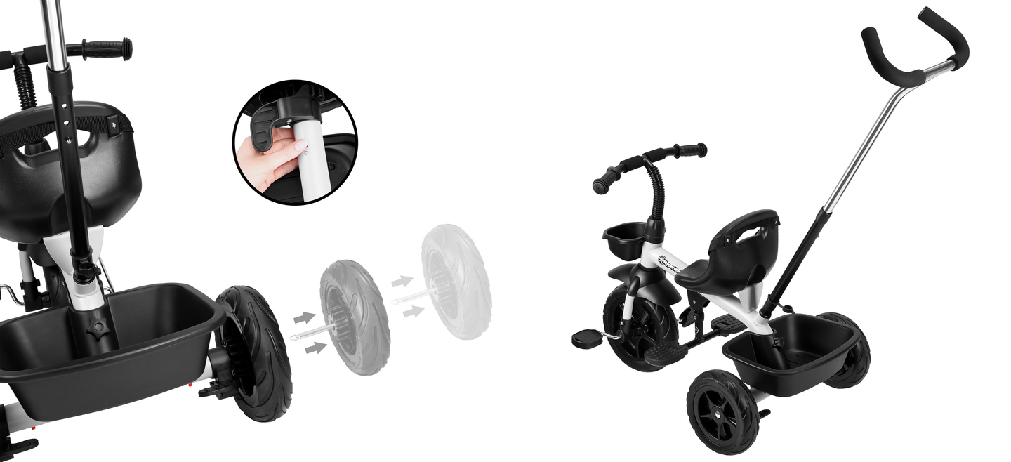 HyperMotion TOBI VECTOR τρίκυκλο - παντοτινά φουσκωτοί τροχοί + μπάρα ώθησης. Χρώμα: ανοιχτό γκρι.