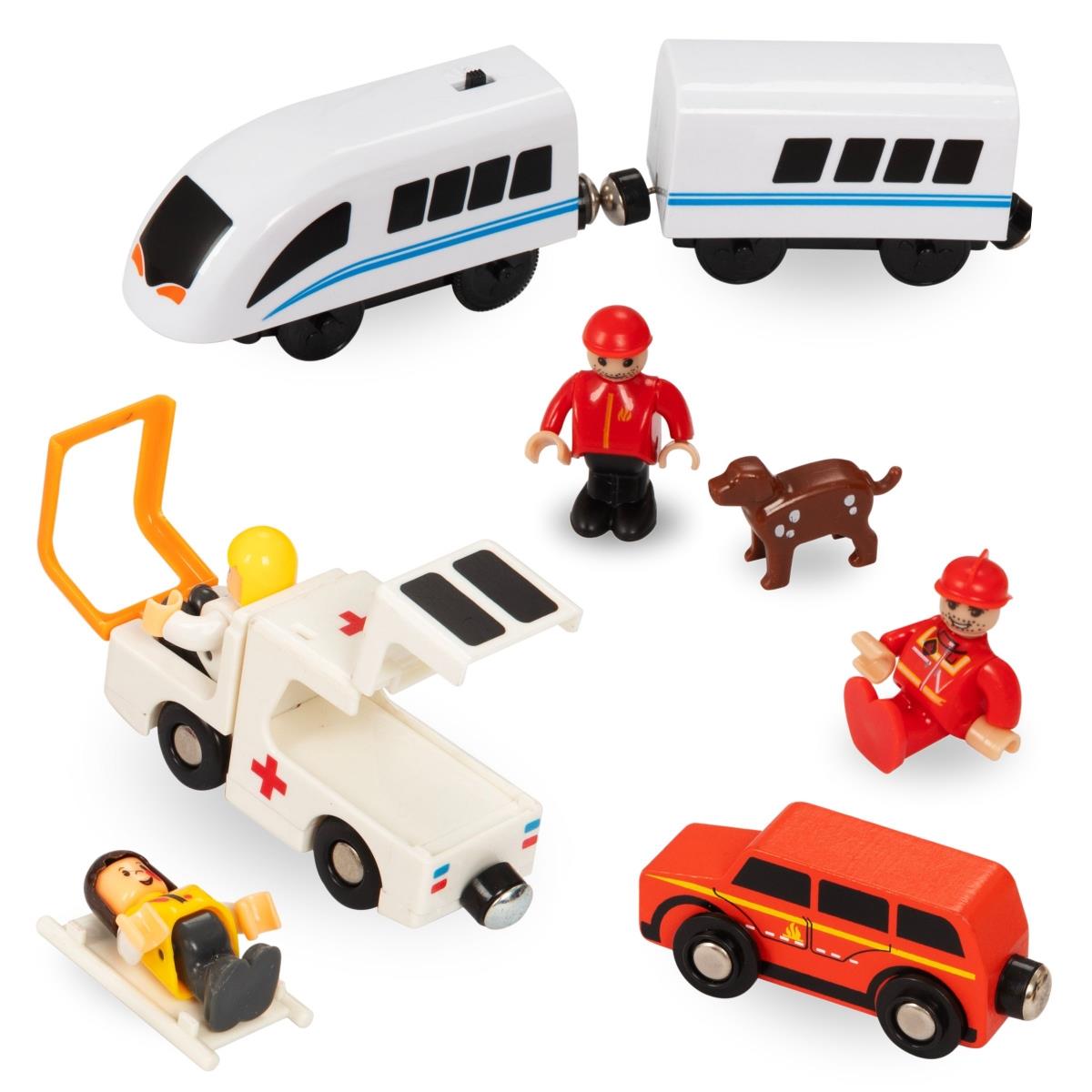 Ξύλινο τρένο, τρένο με μπαταρία - Πυροσβεστική Υπηρεσία, ράγες, αυτοκίνητα, γέφυρες, φράγμα