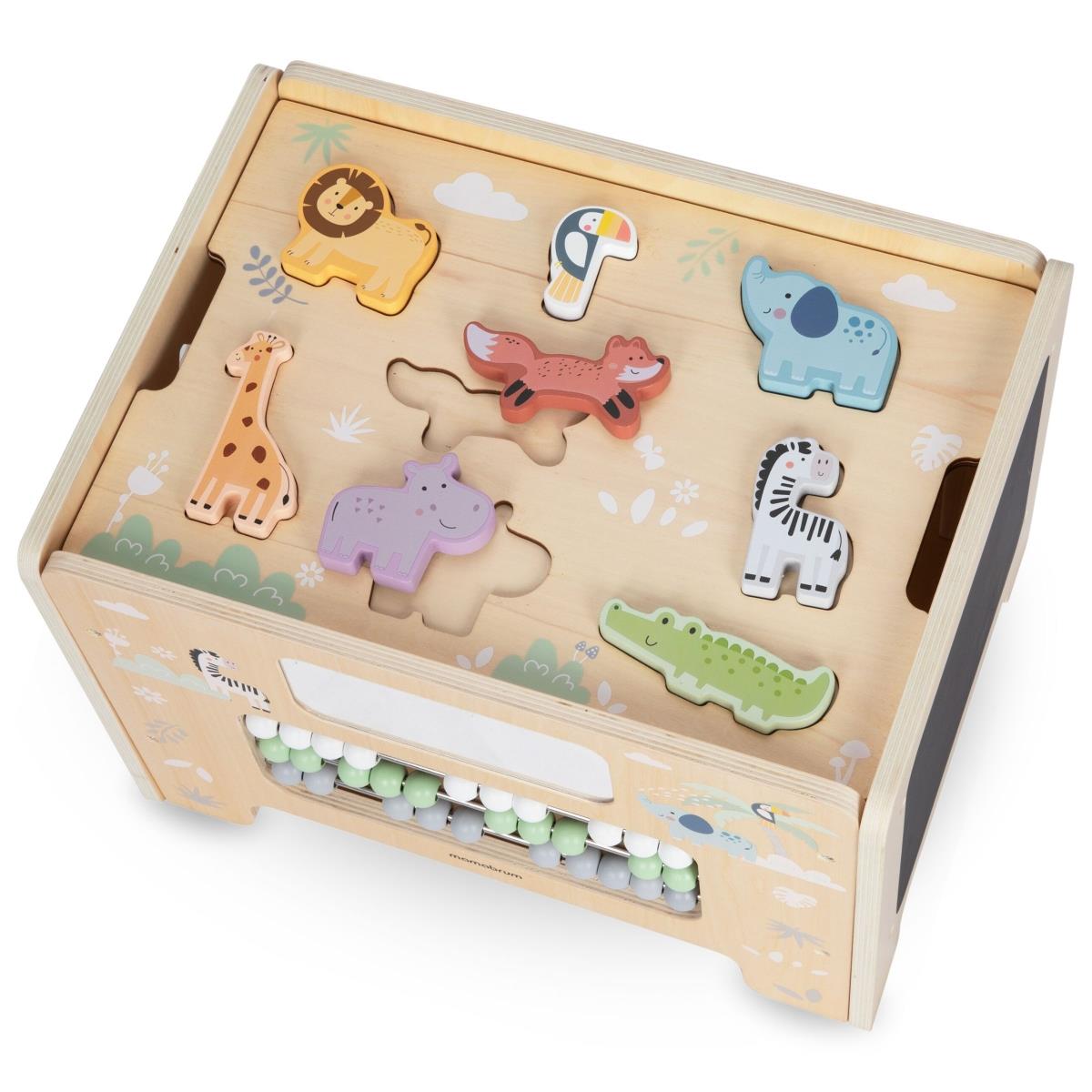 Ξύλινο κουτί χειρισμού - πίνακας Montessori με φιγούρες ζώων και κάθισμα