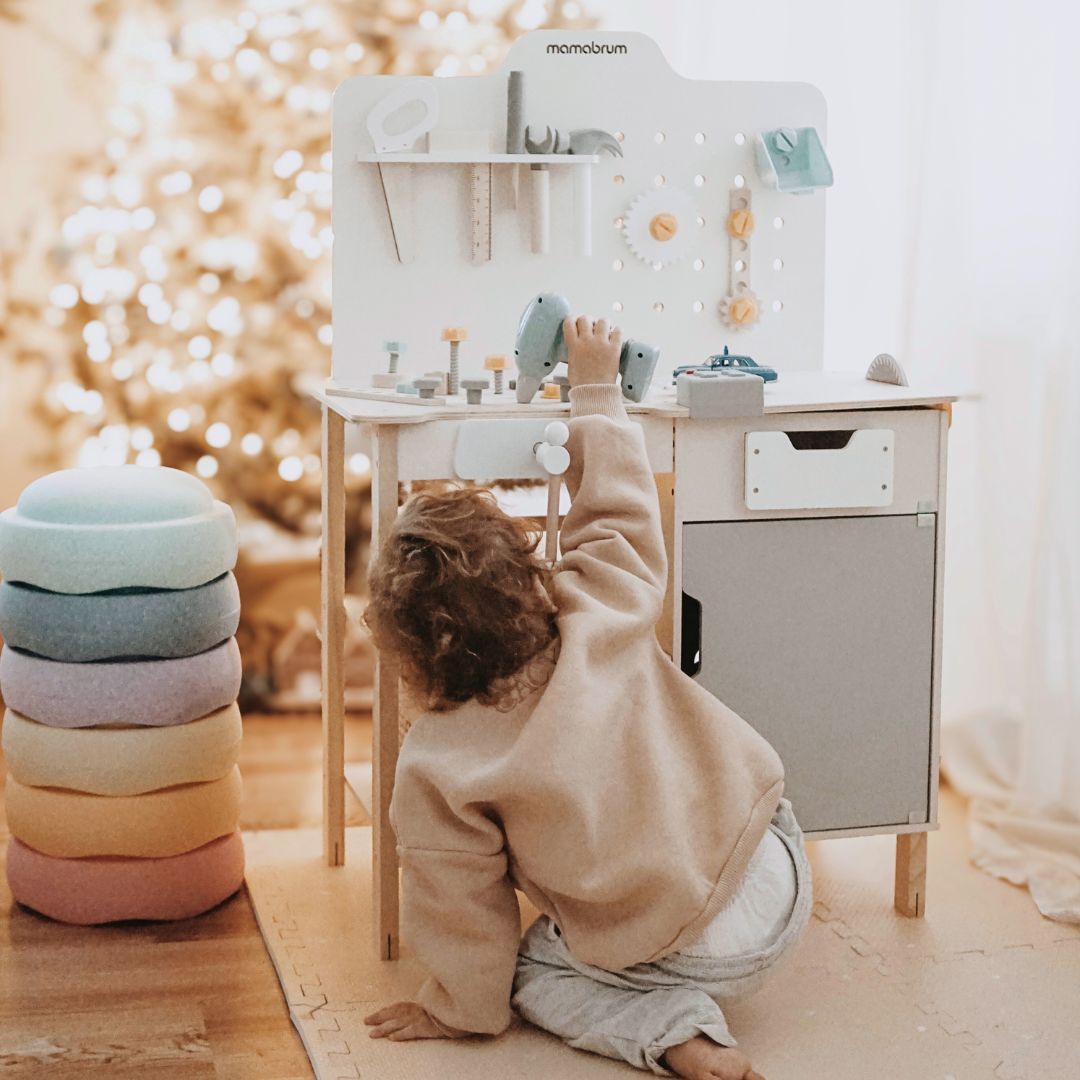 XXL Μεγάλο ξύλινο εργαστήριο με εργαλεία - σετ DIY, 74 στοιχεία