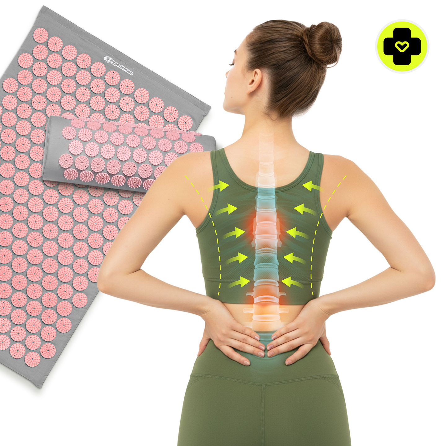 Στρώμα πιεσοθεραπείας με μαξιλάρι και κάλυμμα - 72 cm HyperMotion γκρι και ροζ