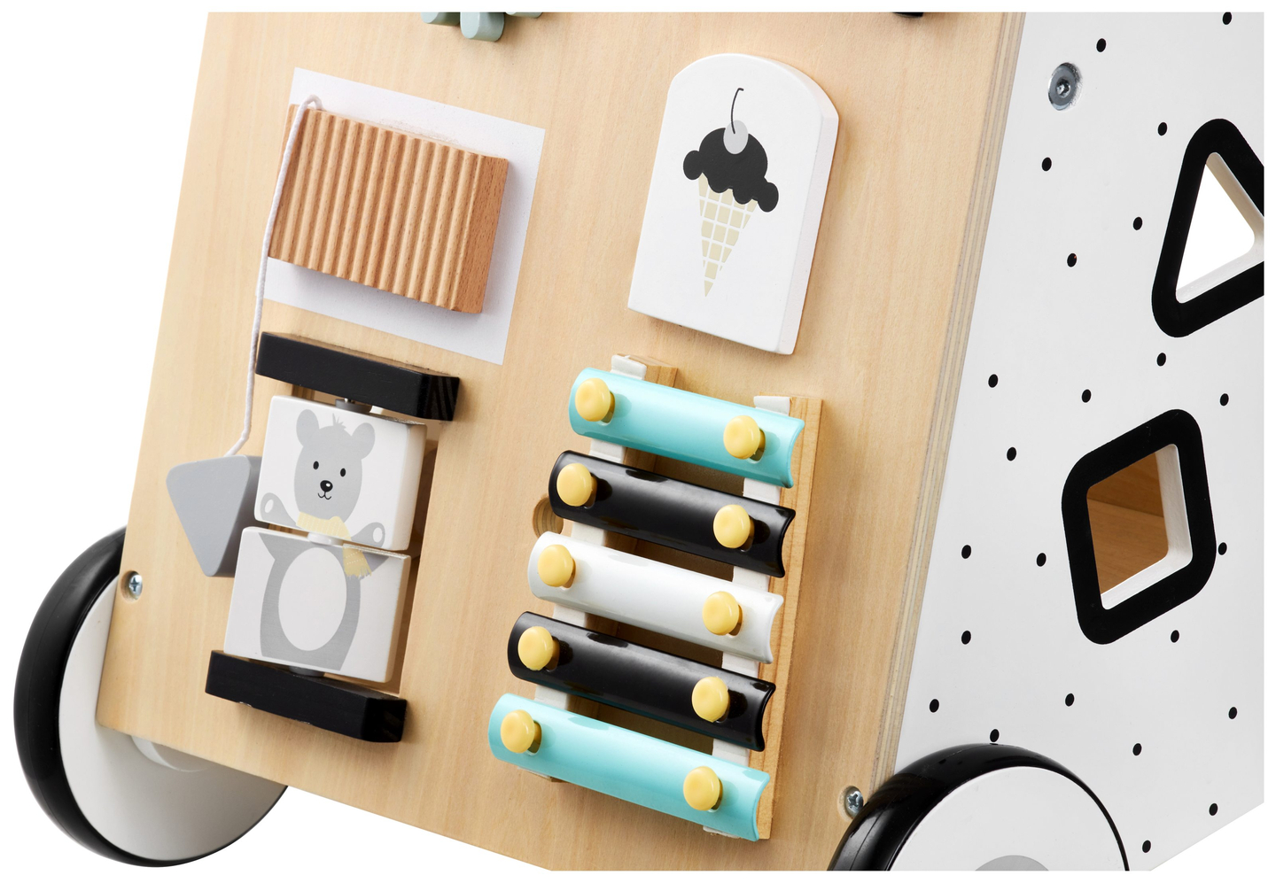 Ξύλινη, εκπαιδευτική παιδική περπατούρα / καροτσάκι - πίνακας χειρισμού