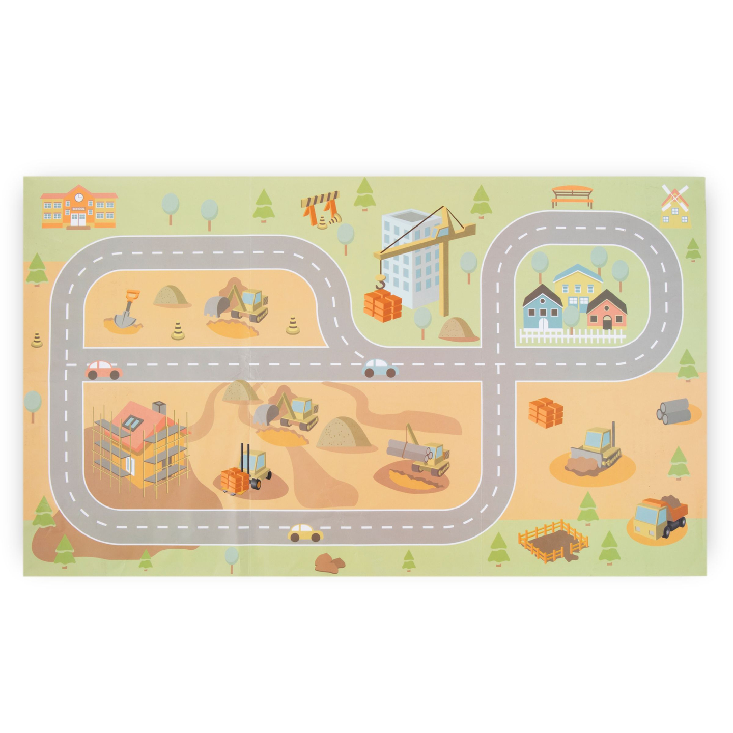 Ξύλινο εργοτάξιο με μεγάλο κινητό γερανό και οχήματα, γερανό πύργο