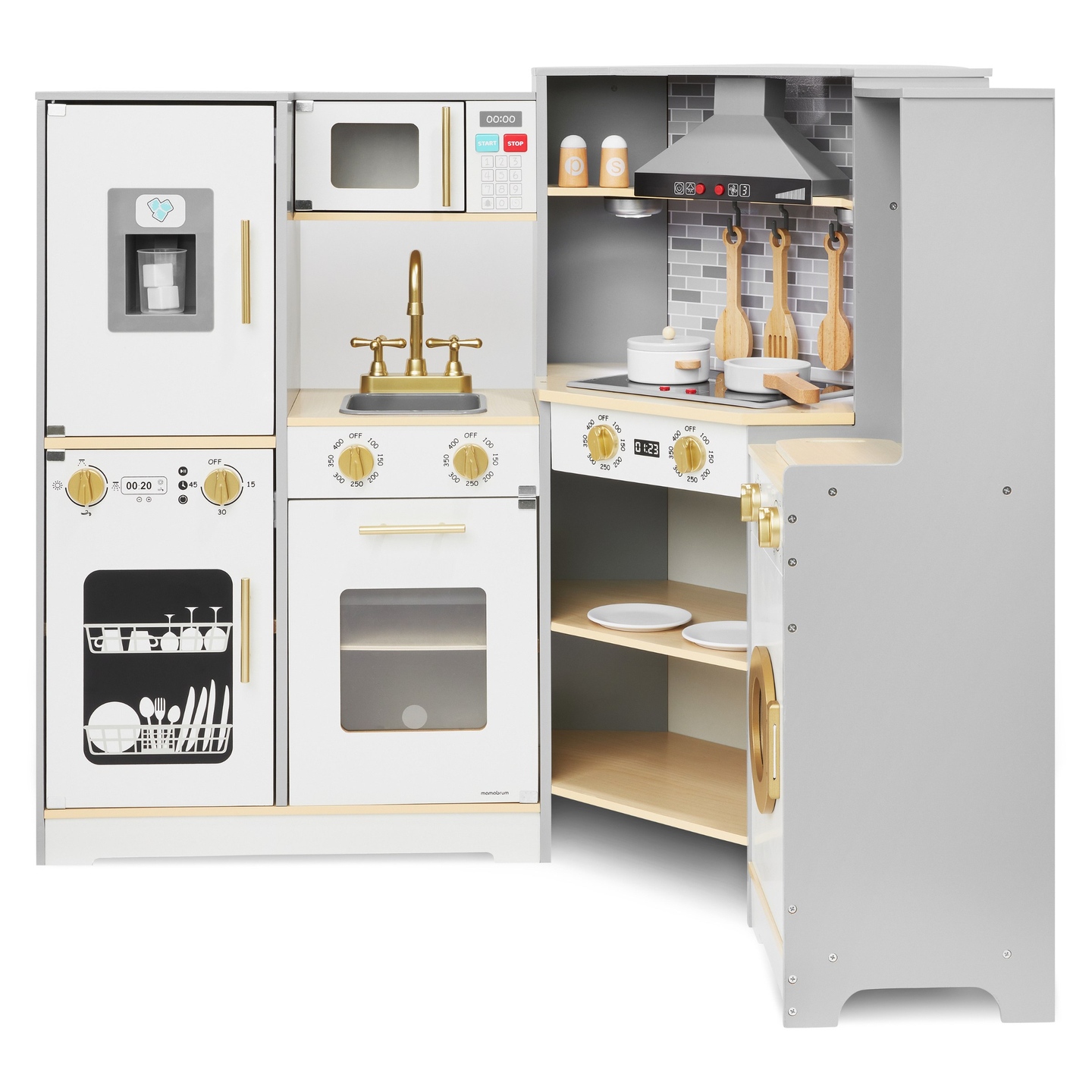 Διαδραστική ξύλινη κουζίνα XXXL με φωτισμό LED, απορροφητήρα και αξεσουάρ