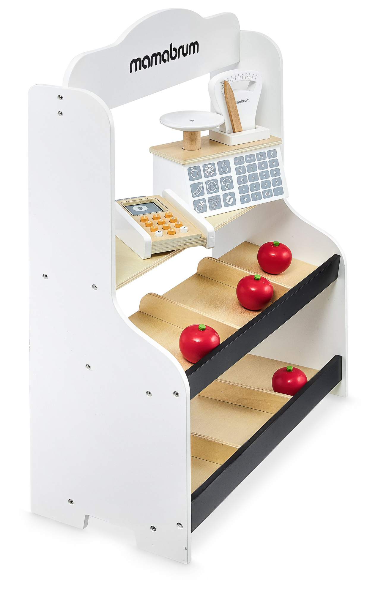 Μίνι μάρκετ - κατάστημα με ζυγαριά, τερματικό, κάρτα πληρωμής και φρούτα