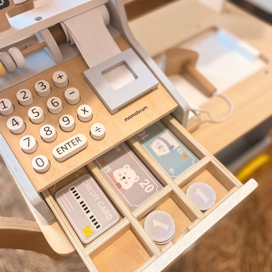 Ξύλινη ταμειακή μηχανή με αξεσουάρ