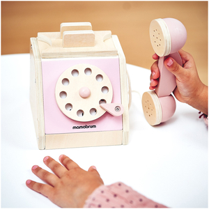 Ρετρό ξύλινο τηλέφωνο - παστέλ ροζ