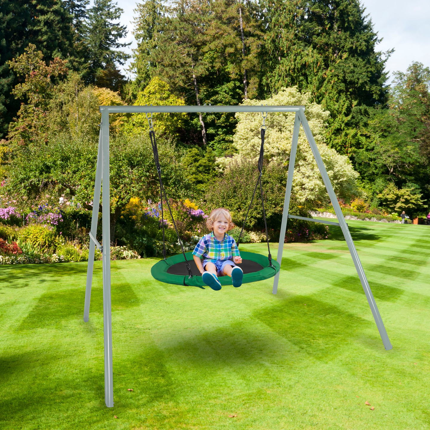 Κούνια κήπου τύπου φωλιάς πελαργού με πλαίσιο και σχοινιά