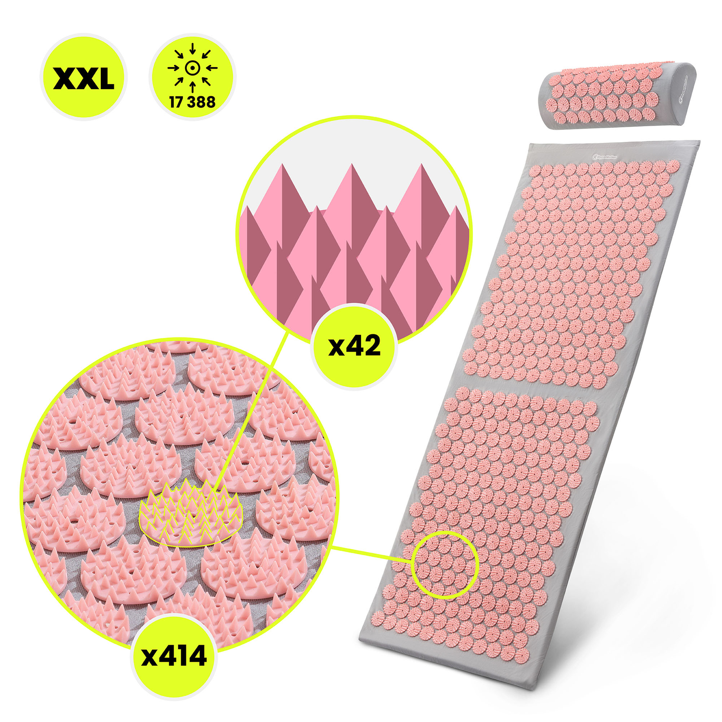 Μεγάλο στρώμα πιεσοθεραπείας με μαξιλάρι και κάλυμμα - 130 cm HyperMotion γκρι και ροζ