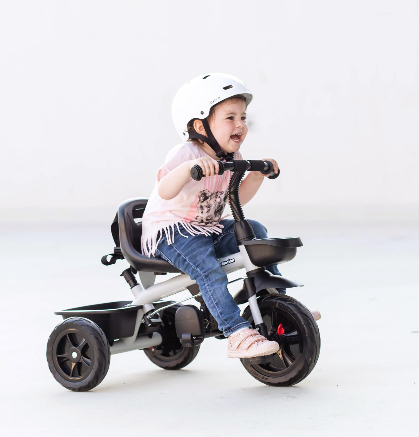 HyperMotion TOBI VECTOR τρίκυκλο - παντοτινά φουσκωτοί τροχοί + μπάρα ώθησης. Χρώμα: ανοιχτό γκρι.