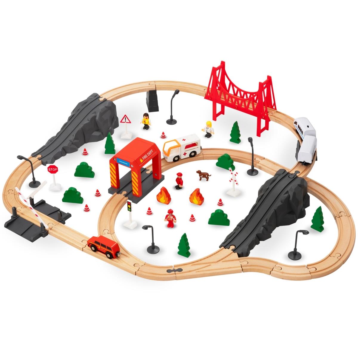 Ξύλινο τρένο, τρένο με μπαταρία - Πυροσβεστική Υπηρεσία, ράγες, αυτοκίνητα, γέφυρες, φράγμα