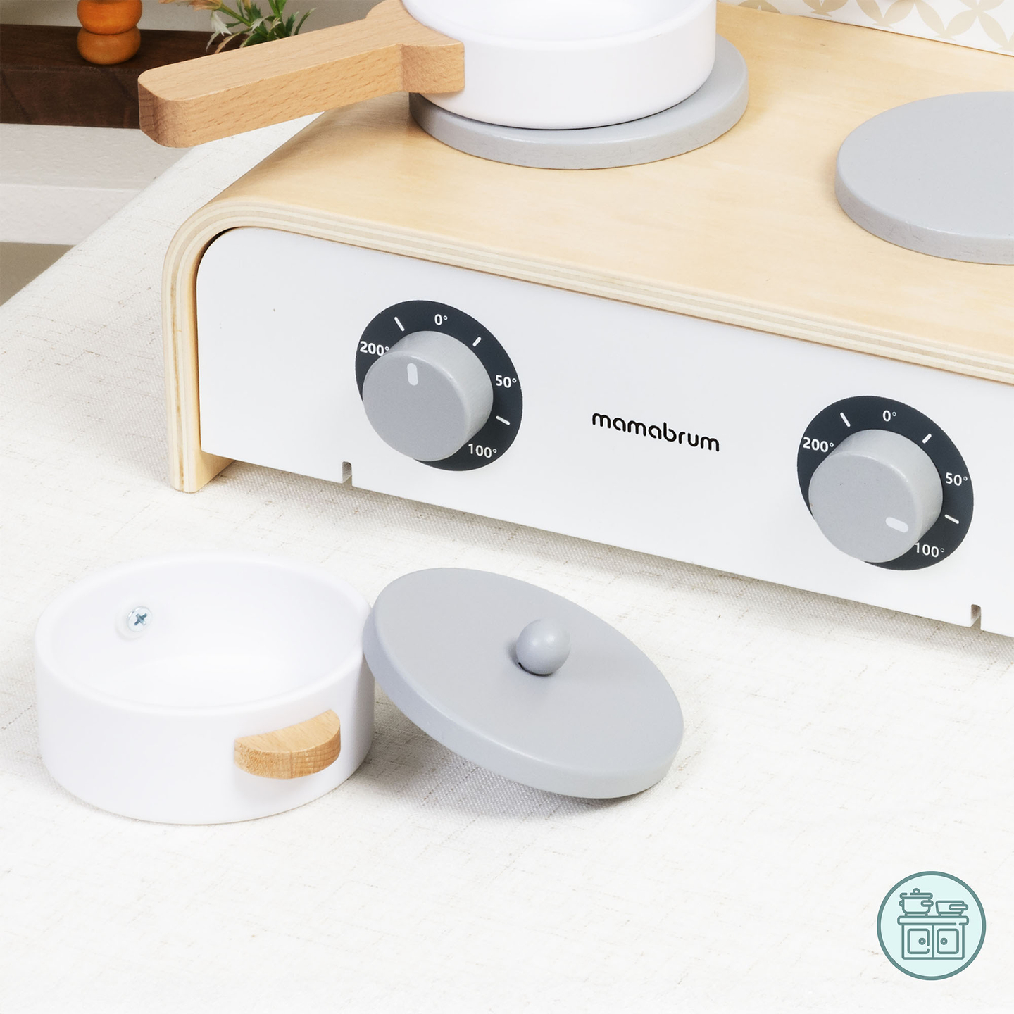 Ξύλινη Πτυσσόμενη Κουζίνα Mamabrum για Παιδιά - Σετ με Γλάστρες, Αξεσουάρ Κουζίνας και Αποθηκευτικό Χώρο