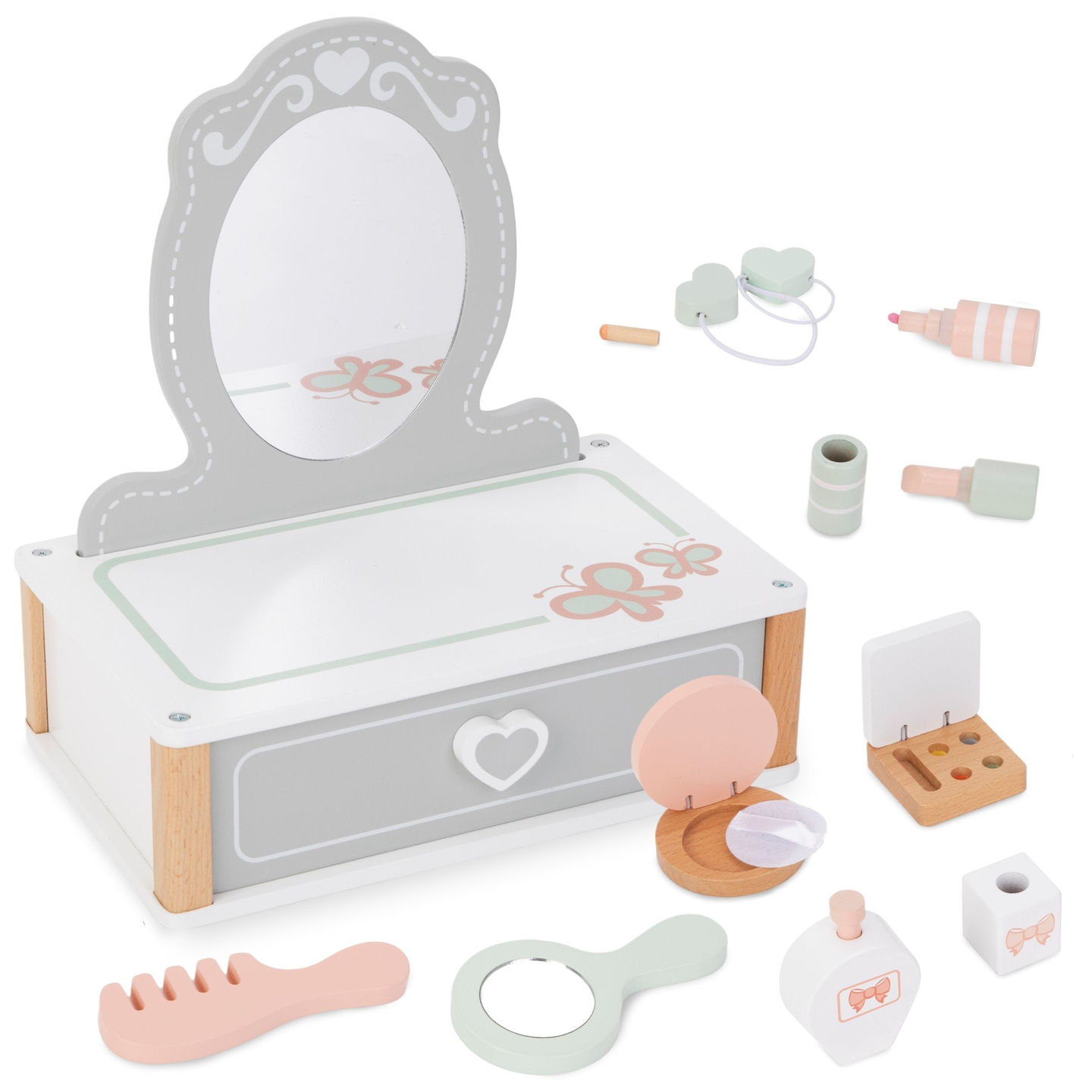 Ξύλινο παιδικό κομοδίνο με αξεσουάρ