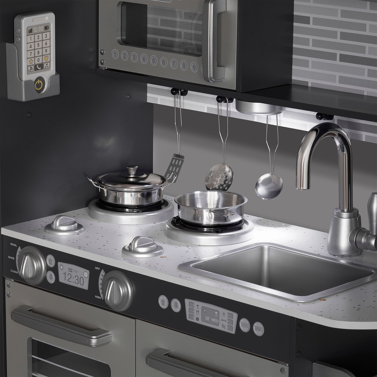 Ξύλινη κουζίνα XXL με φωτισμό LED, ποδιά και αξεσουάρ