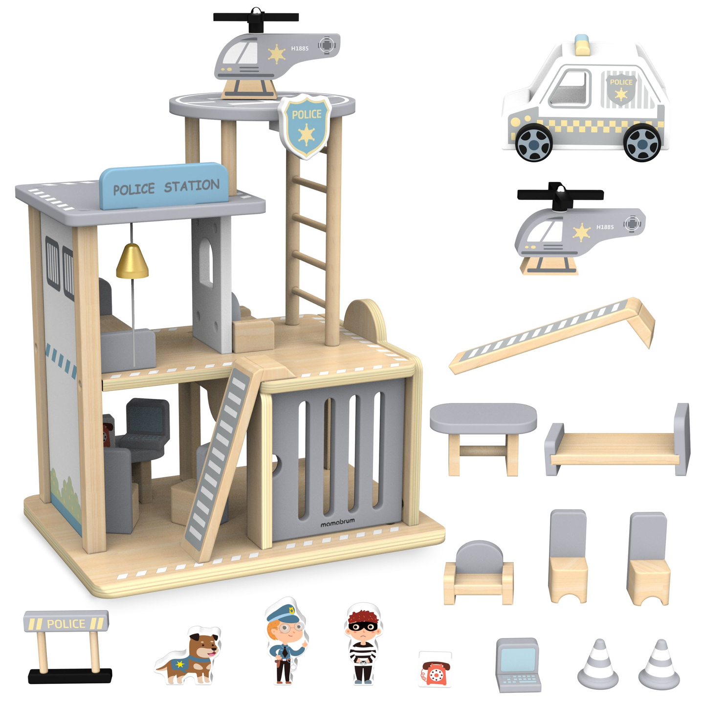 Ξύλινο αστυνομικό τμήμα με αξεσουάρ