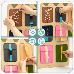 Ξύλινη σανίδα χειρισμού Montessori – Αισθητηριακή μάθηση ανεξαρτησίας - κορδόνια, αγκράφες, κουμπιά, κουμπώματα, φερμουάρ