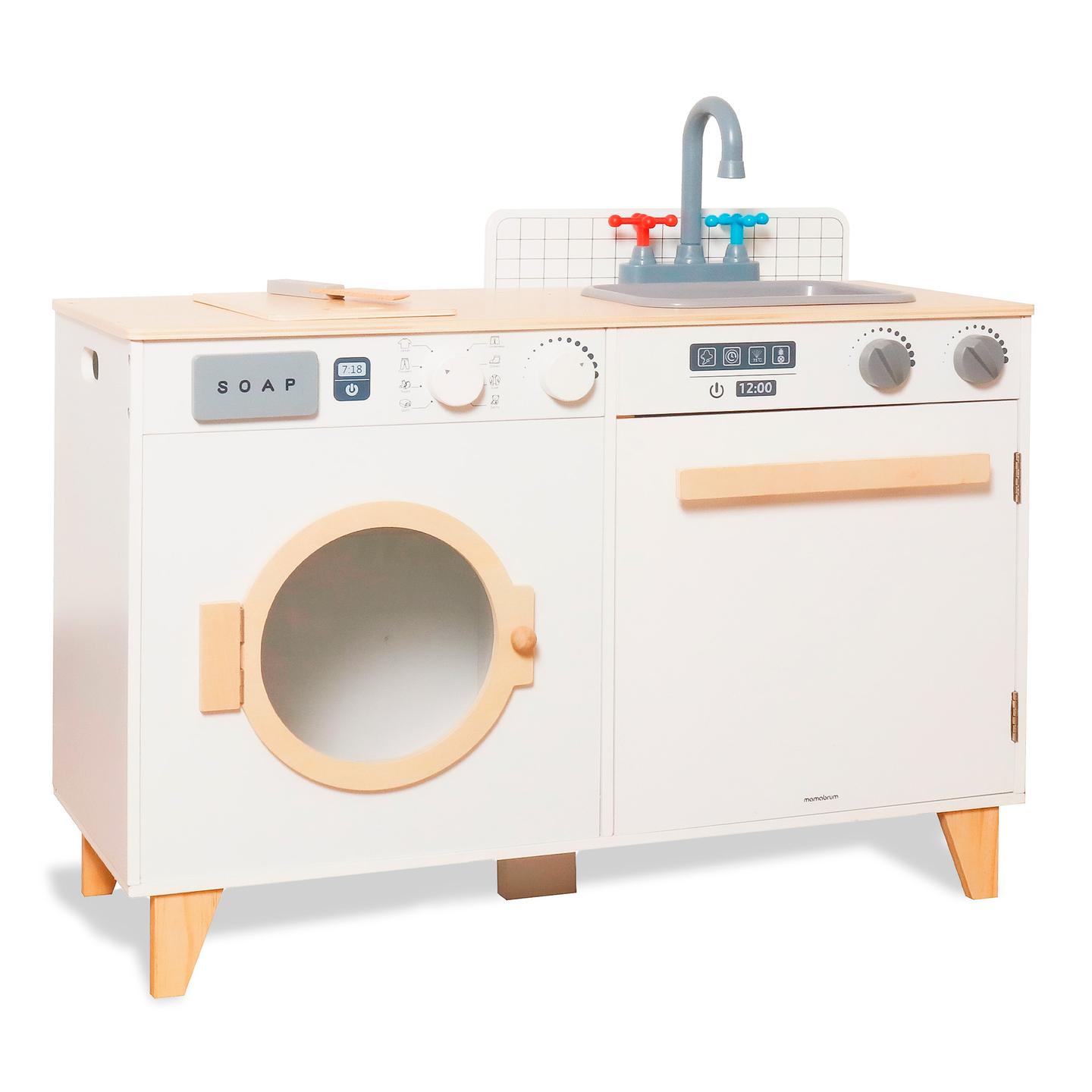 Ξύλινο πλυντήριο και κουζίνα - σετ σπιτιού 2 σε 1 για παιδιά