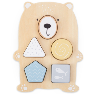 Σετ ξύλινων παιχνιδιών - πολύχρωμη διασύνδεση, πυραμίδα σφραγίδας, αρκουδάκι διαλογής