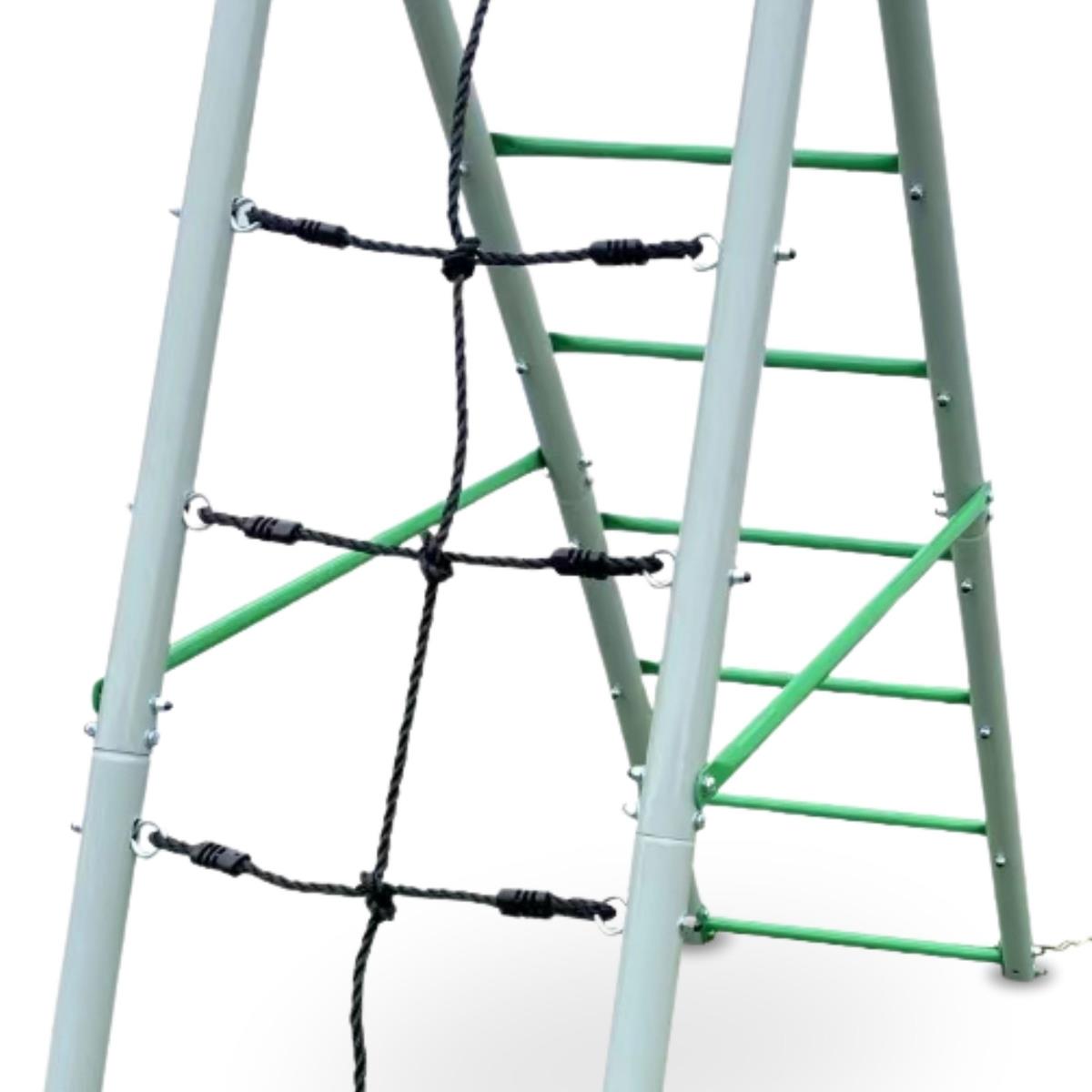 XL παιδική χαρά κήπου για παιδιά με κούνια πελαργού, σκάλα και δίχτυ αναρρίχησης