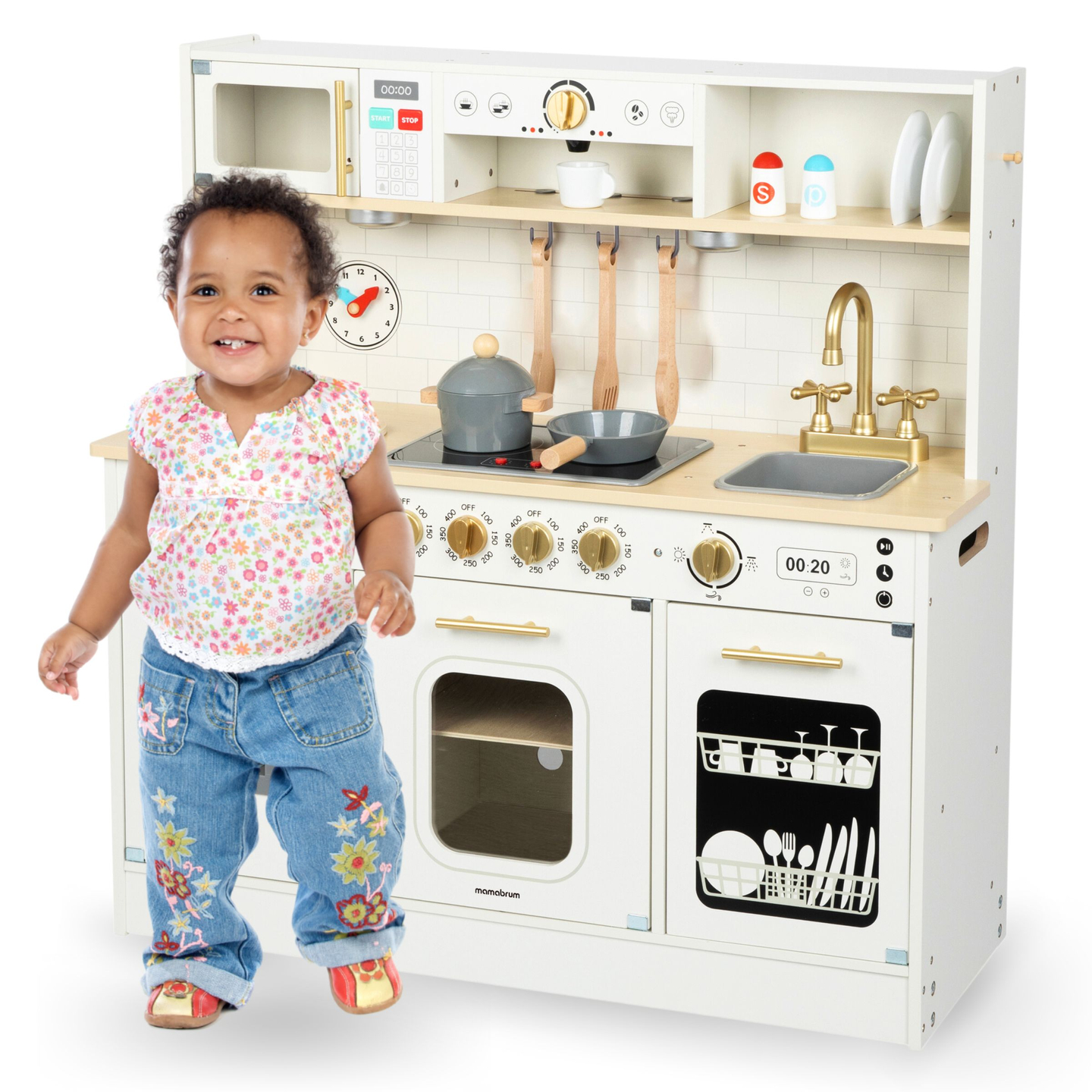 Διαδραστική ξύλινη κουζίνα XXL με αξεσουάρ και φωτισμό LED - δύο επιπέδων