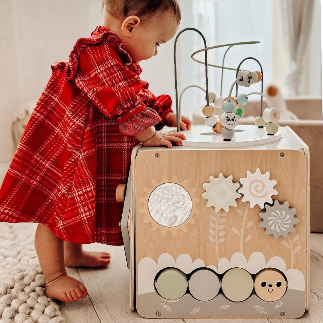 Μεγάλος ξύλινος κύβος δραστηριότητας με βρόχο - Montessori