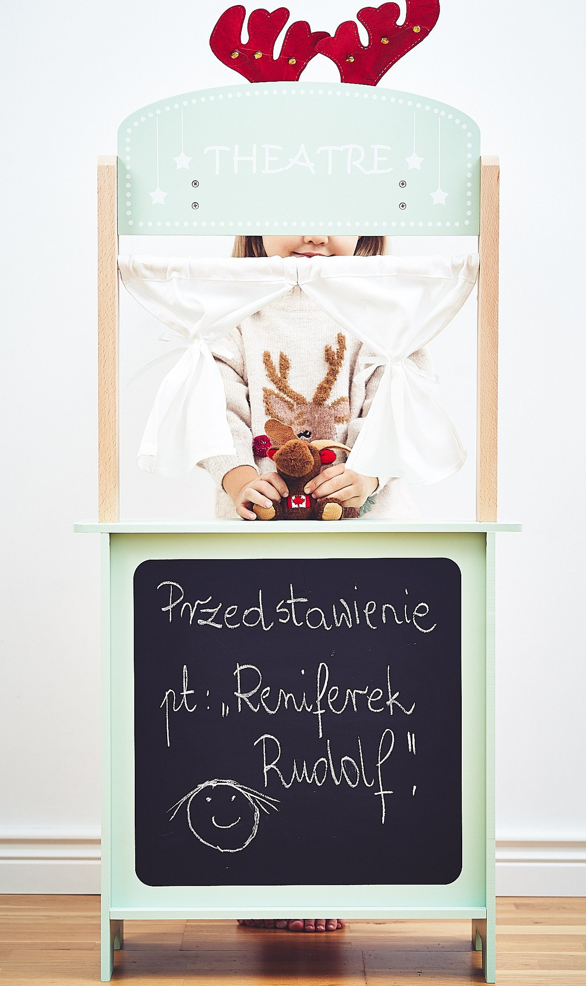 Μεγάλο ξύλινο κατάστημα - πάγκος και θέατρο 2 σε 1 με ζυγαριά, τερματικό πληρωμής, φρούτα και λαχανικά