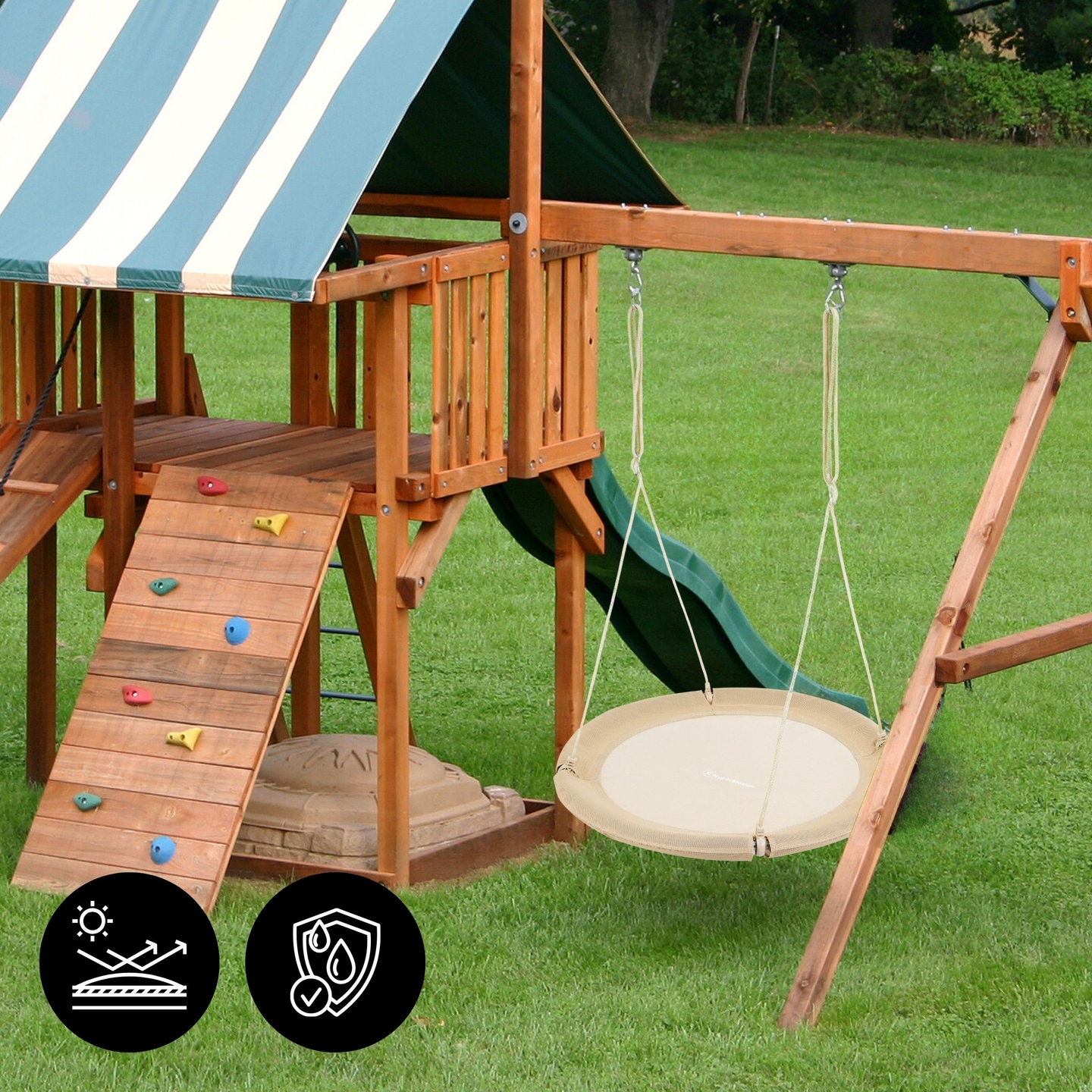 Κούνια φωλιά πελαργού HyperMotion - διάμετρος 100 cm, μπεζ χρώμα boho