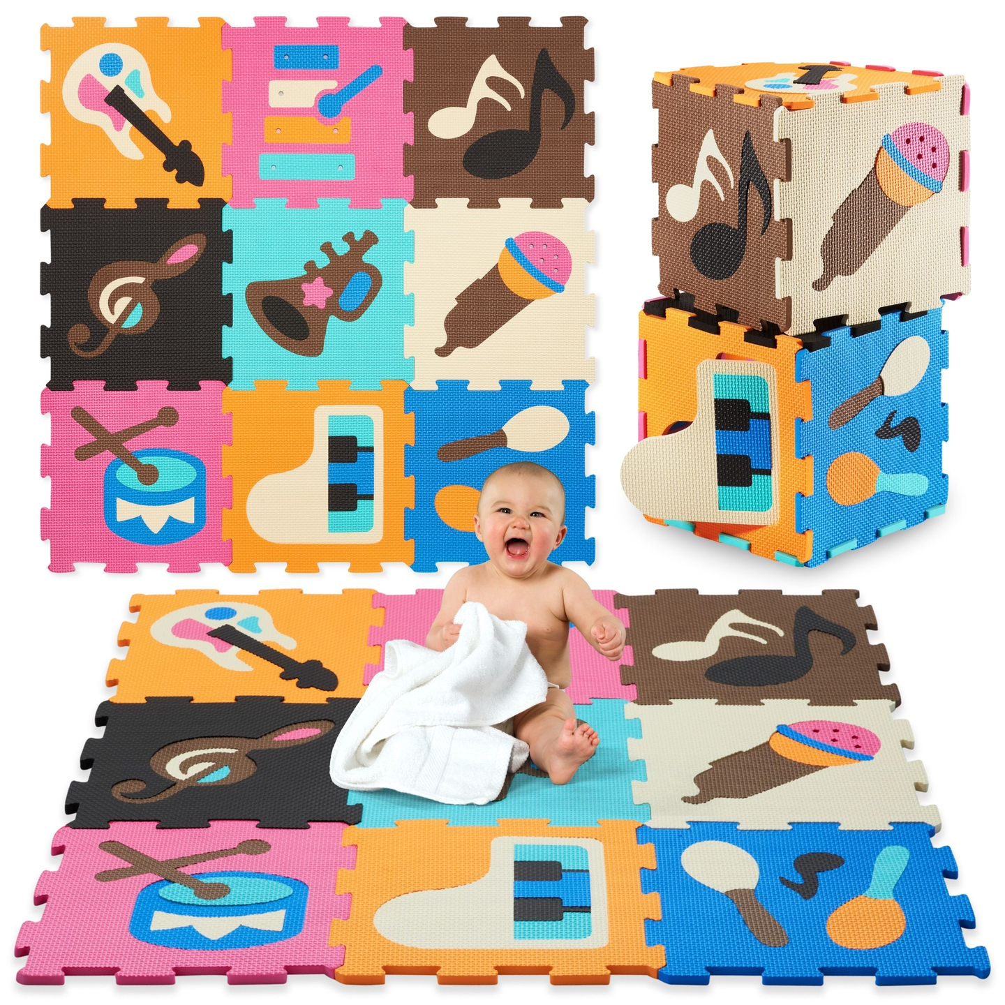 Εκπαιδευτικό στρώμα παζλ από αφρό 90 x 90 x 1cm - αφρός EVA - σχέδιο: όργανα