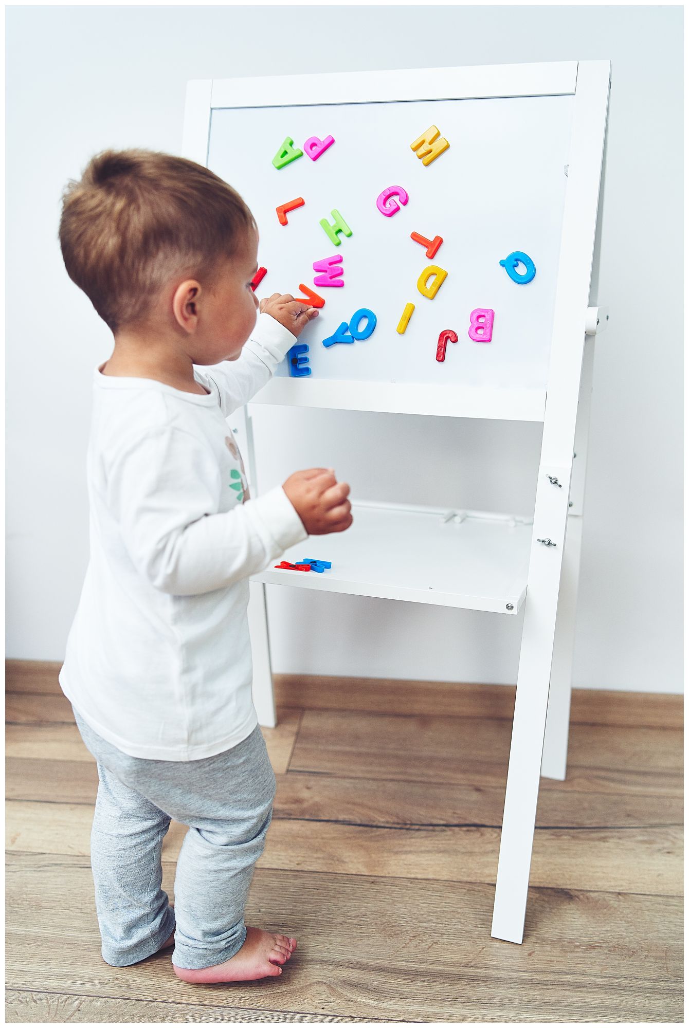 Εκπαιδευτικός πίνακας δύο όψεων: μαγνητικός και μαυροπίνακας - στεγνόμακρος, ξύλινος, για παιδιά, πτυσσόμενος