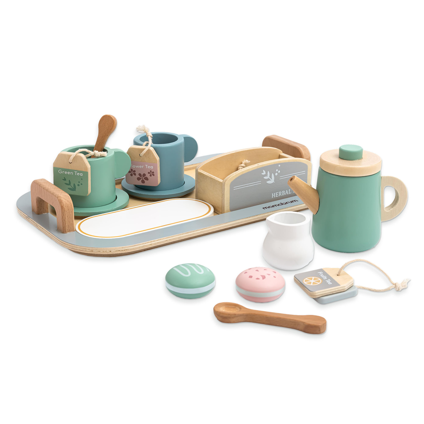 Μεγάλο ξύλινο σετ τσαγιού με δίσκο - 18 αντικείμενα