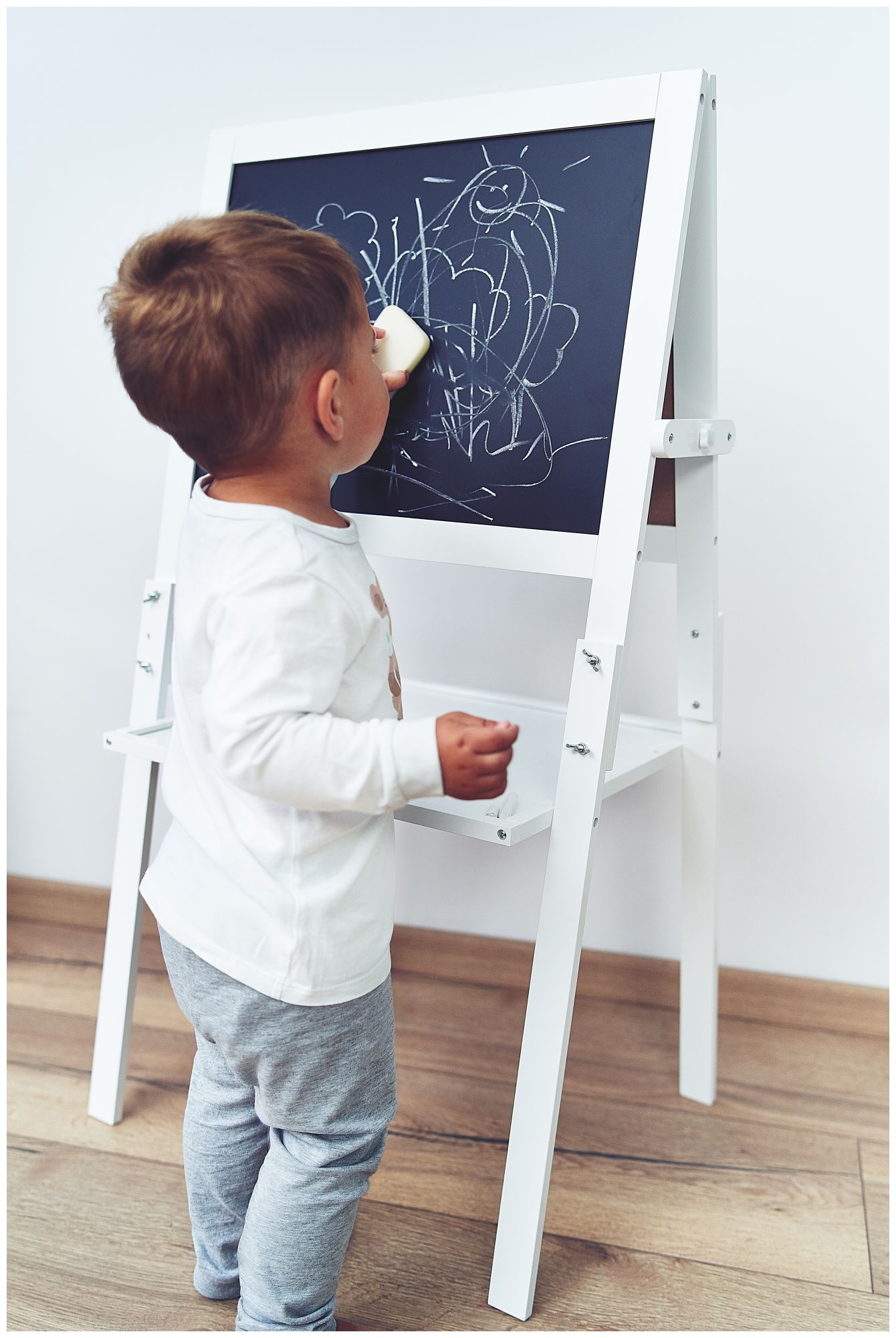 Εκπαιδευτικός πίνακας δύο όψεων: μαγνητικός και μαυροπίνακας - στεγνόμακρος, ξύλινος, για παιδιά, πτυσσόμενος