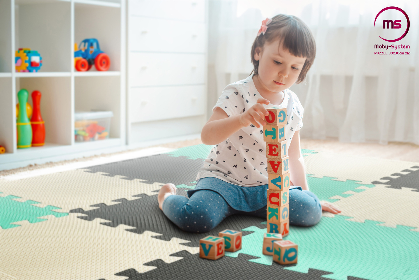 Αφρώδες παζλ 12τμχ. - εκπαιδευτικό στρώμα αφρού 120 x 90 x 1.2cm με μπορντούρα - μέντα