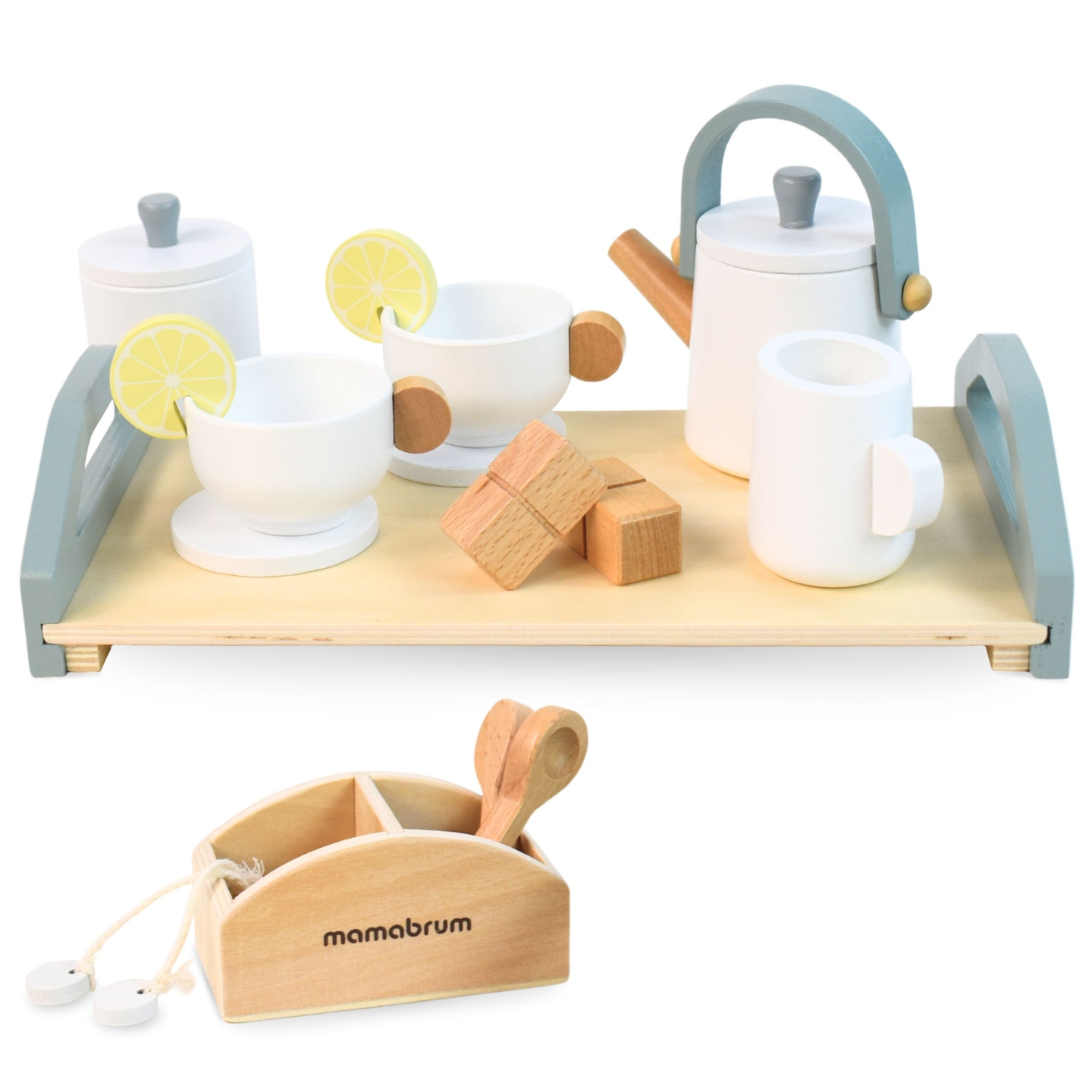 Μεγάλο ξύλινο σετ τσαγιού με δίσκο - 17 αντικείμενα