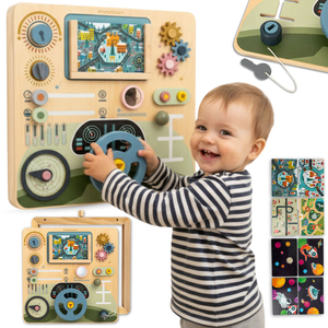 Ξύλινη σανίδα Montessori 2 σε 1 πιλοτήριο για τον μικρό οδηγό και πιλότο – τιμόνι, λεβιές ταχυτήτων, χάρτες ταξιδιού, ραντάρ