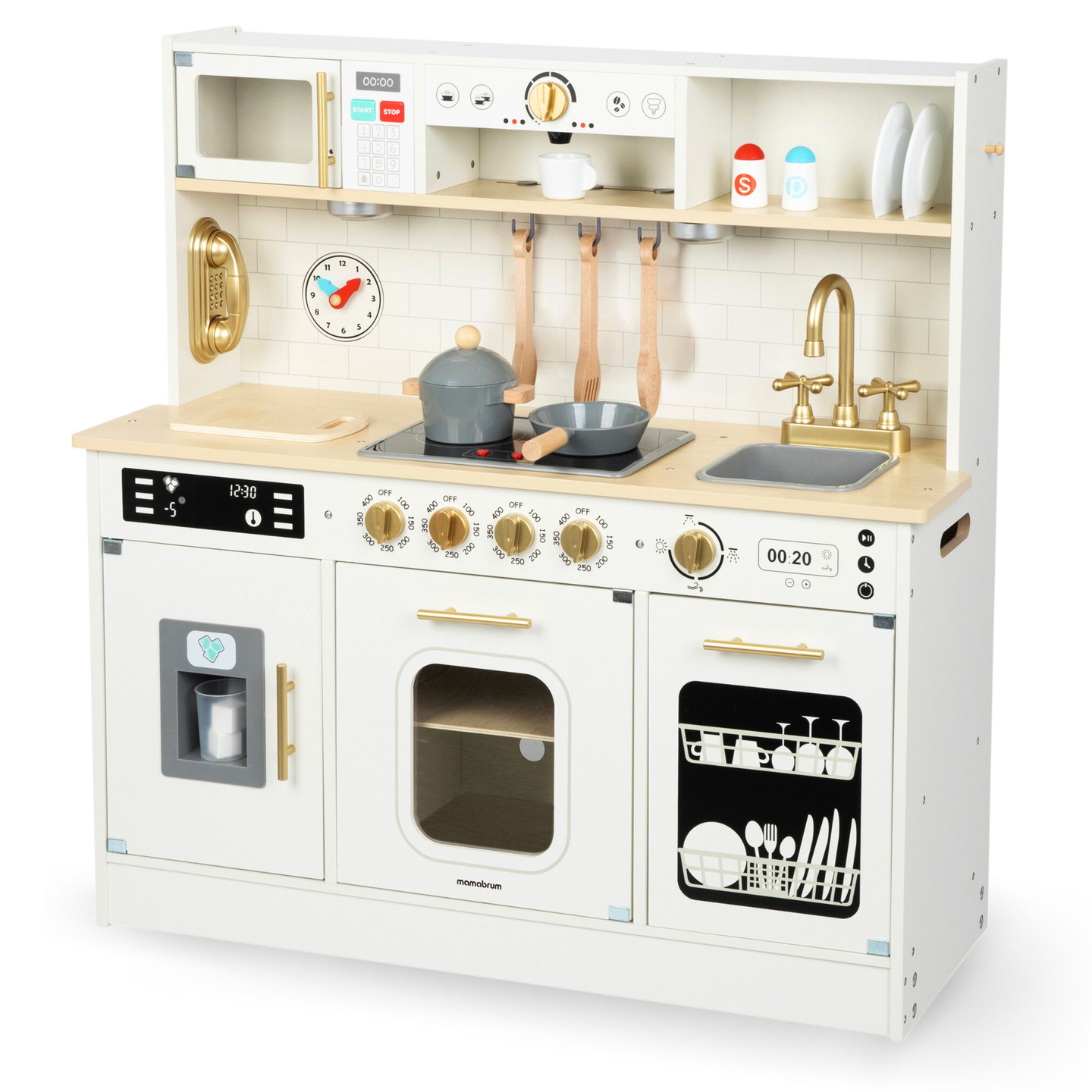 Διαδραστική ξύλινη κουζίνα XXL με αξεσουάρ και φωτισμό LED - δύο επιπέδων