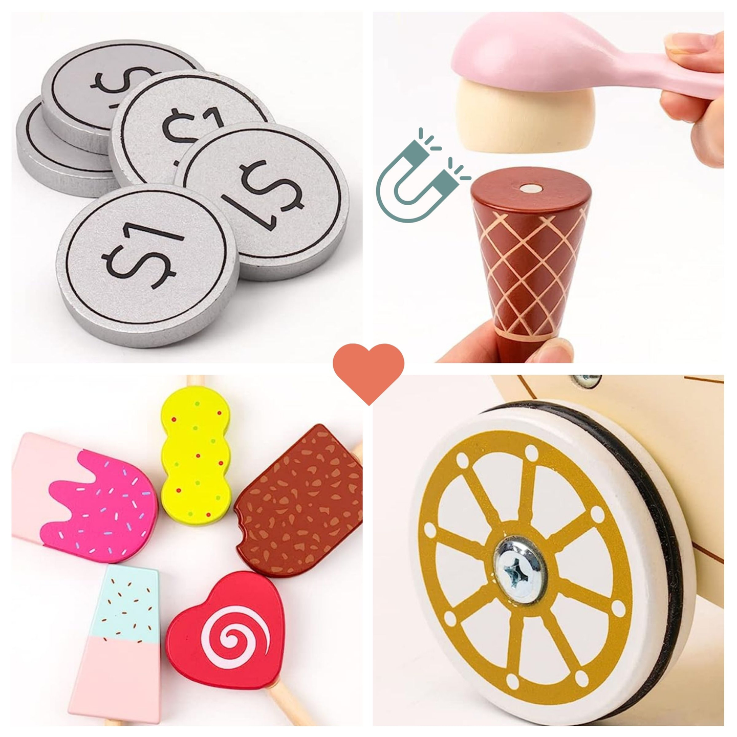 Ξύλινο παγωτατζίδικο για παιδιά - τροχήλατο καρότσι με αξεσουάρ