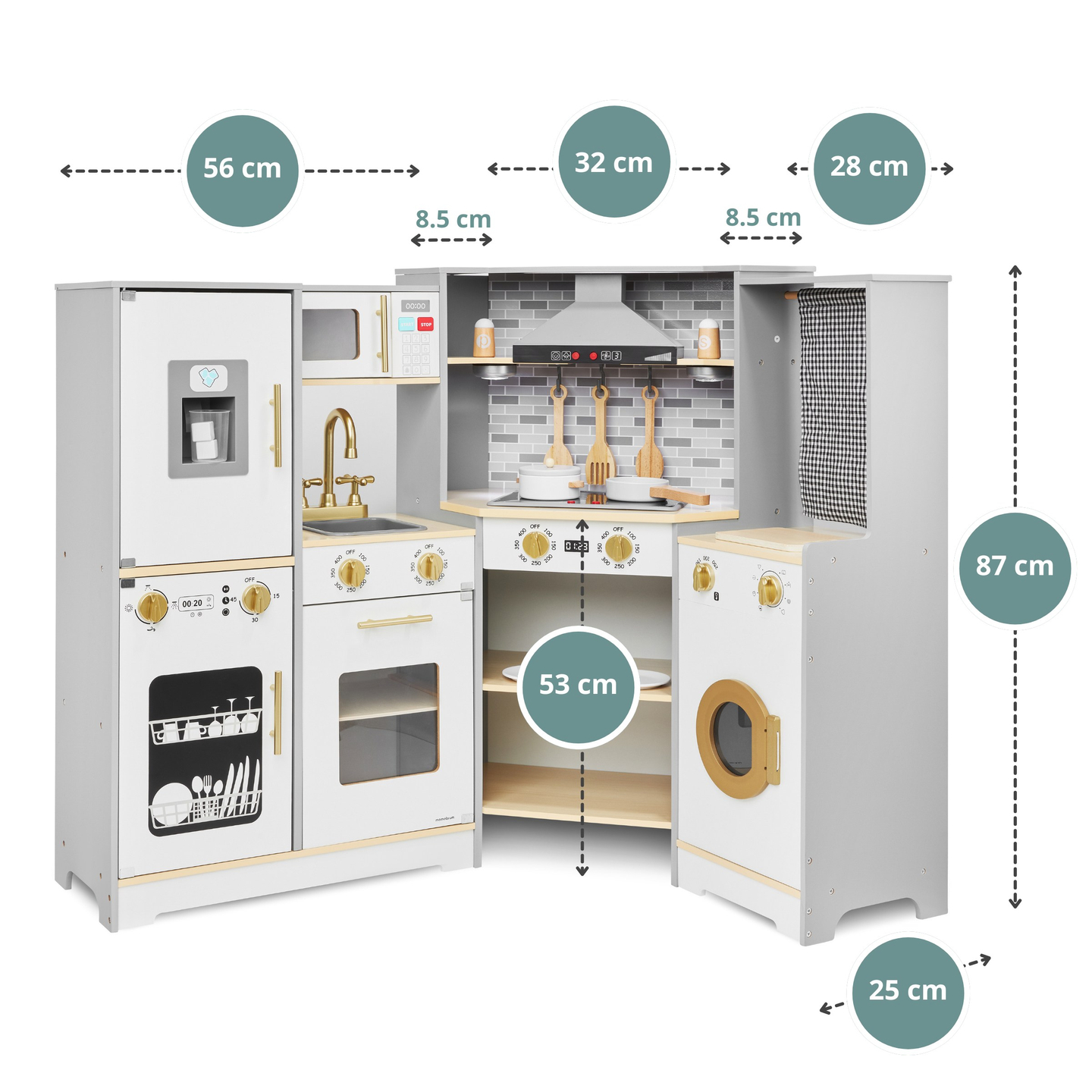 Διαδραστική ξύλινη κουζίνα XXXL με φωτισμό LED, απορροφητήρα και αξεσουάρ