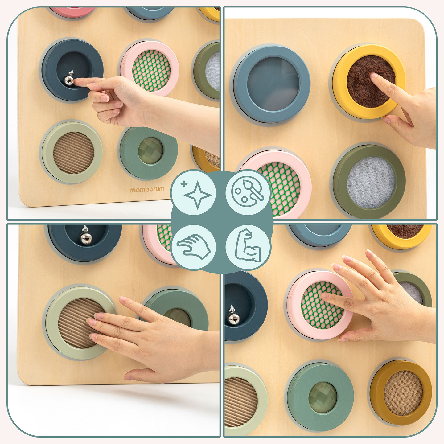 Ξύλινη Αισθητηριακή Πινακίδα Montessori – 9 Υφές για να Ανακαλύψετε και να Αναπτύξετε την Αίσθηση της Αφής