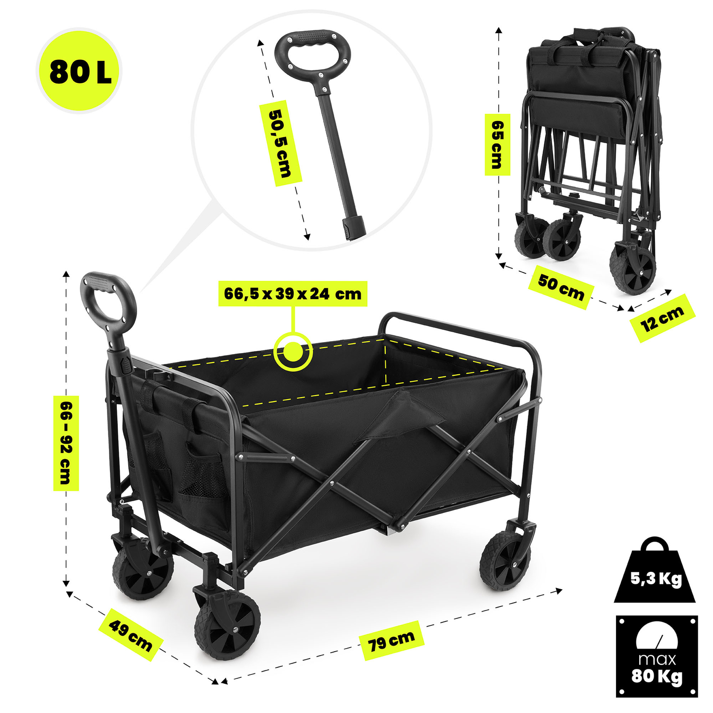 HyperMotion πτυσσόμενο αναπηρικό αμαξίδιο παραλίας - μαύρο, 80 kg