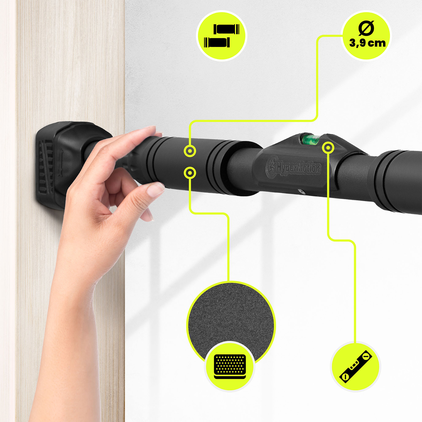 Ρυθμιζόμενη μπάρα HyperMotion 74-100 cm, 200 kg, μαύρη