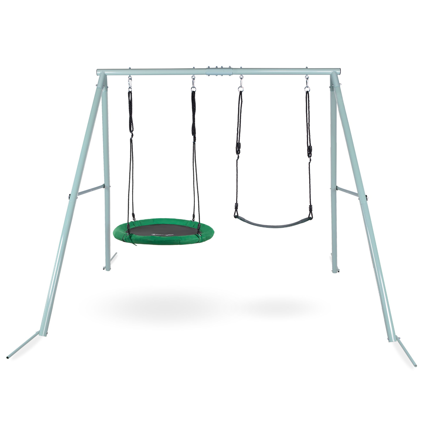 Διπλή κούνια κήπου με πλαίσιο και σχοινιά - κάθισμα και φωλιά πελαργού