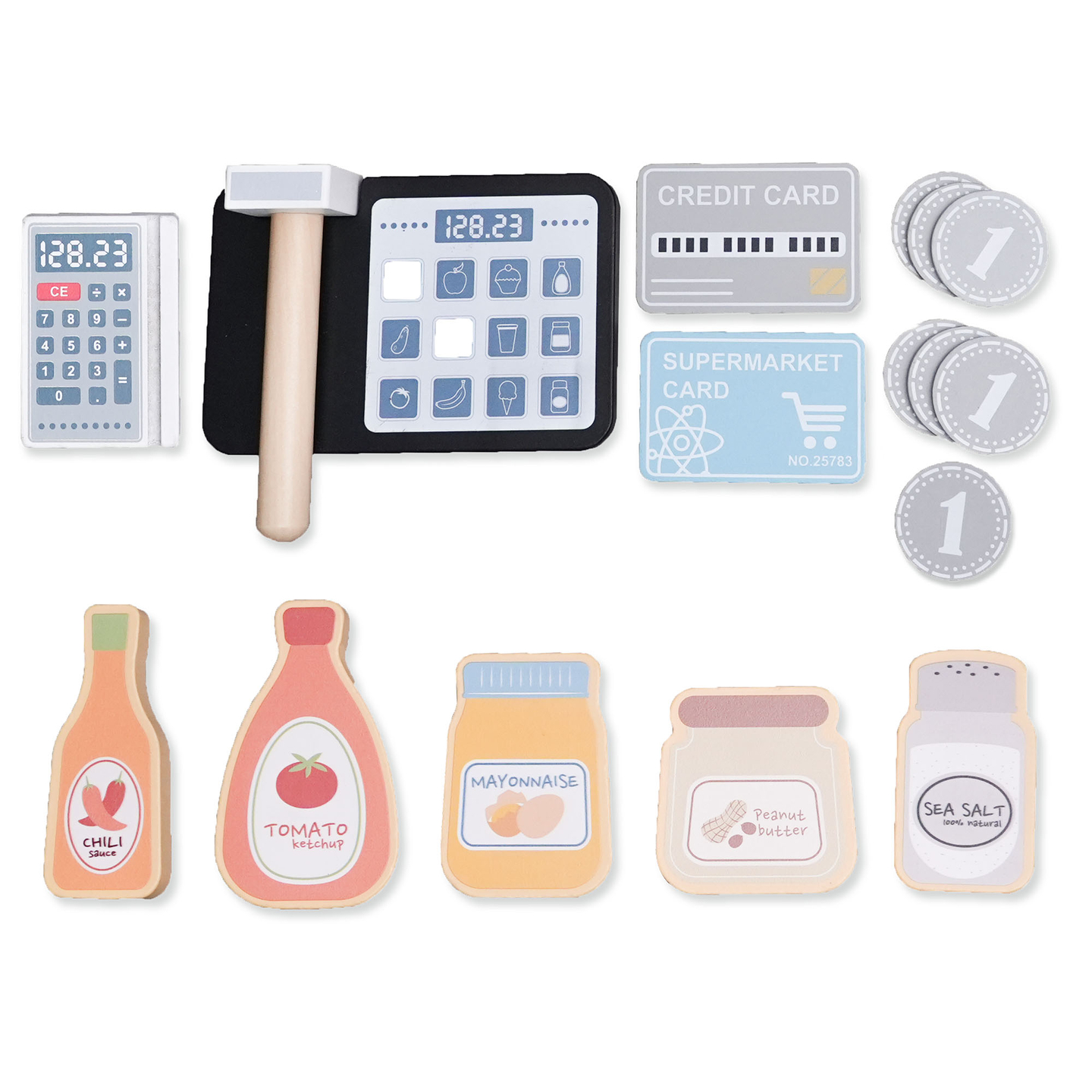 Μεγάλο ξύλινο κατάστημα XXXL για παιδιά με fast food bar - Γωνιακό κατάστημα + Καφετιέρα + Φούρνος + Ψυγείο - 106 ac.