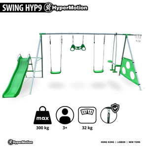 XXXL παιδική χαρά κήπου για παιδιά με κούνιες, τσουλήθρα, γυμναστικό τραπέζι, στεφάνι μπάσκετ και γκολ ποδοσφαίρου