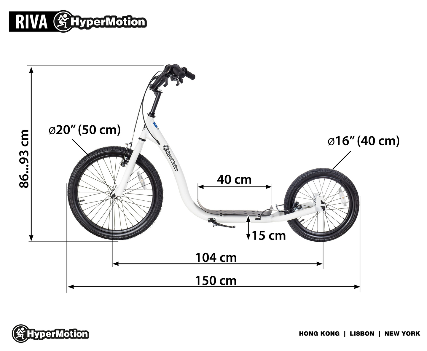 Σκούτερ πόλης HyperMotion RIVA με φουσκωτούς τροχούς 50 cm και 40 cm